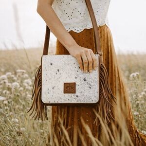 STS Miss Kitty Leather Cowhide Boho Fringe Crossbody Bag